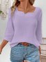 Women's Shirt Blouse Dressy Tops Solid Color Daily Basic 3/4 Length Sleeve Notched Neck White Summer