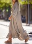 Plain Casual Notched Cotton Shirt Dress