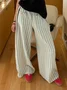 Loose Casual Striped Polyester Cotton Pants