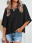 Women Plain Crew Neck Casual Three Quarter Sleeve T-shirt