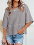 Women Plain Crew Neck Casual Three Quarter Sleeve T-shirt