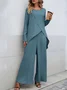 Plain Casual Loose Crew Neck Two-Piece Set