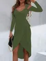 V Neck Casual Jersey Dress With No