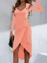 V Neck Casual Jersey Dress With No