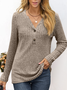 Women Plain V Neck Casual Long Sleeve T-shirt