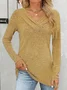 Women Plain V Neck Casual Long Sleeve T-shirt