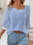 Women Striped Notched Casual Three Quarter Sleeve T-shirt