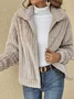 Casual Shawl Collar Zipper Plain Teddy Jacket