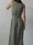 Linen V Neck Plain Linen Dress With No