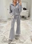 Casual Plain V Neck Loose Two-Piece Set