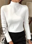 Women Plain Mock Neck Casual Long Sleeve T-shirt