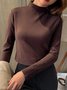 Women Plain Mock Neck Casual Long Sleeve T-shirt
