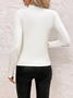 Women Plain Mock Neck Vintage Long Sleeve T-shirt