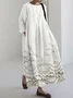 Cottage Floral Embroidered Lace Hem Flowy Maxi Dress