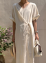 Linen Plain Crew Neck Maxi Dress