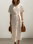 Linen Plain Crew Neck Maxi Dress