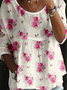 Women 3D Printing Crew Neck Vintage Half Sleeve T-shirt