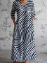 Vintage Art Print Chic V Neck Elegant Midi Dress