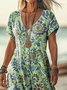 Women's Short Sleeve Summer Green Floral Printing V Neck Daily Going Out Casual Maxi H-Line T-Shirt Dress Dress