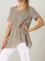 Linen Casual Plain Asymmetric linen-cotton Blouse