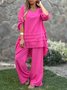 Casual Plain V Neck Two-Piece Set