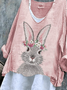 Women Easter (rabbit) V Neck Vintage Long Sleeve T-shirt