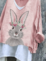 Women Easter (rabbit) V Neck Vintage Long Sleeve T-shirt
