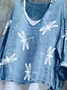 Women Animal V Neck Vintage Long Sleeve T-shirt