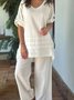 Casual Plain V Neck Two-Piece Set