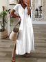 Women's Spring Printed Casual V-Neck Short Sleeve Slit Dress