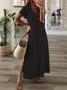 Women's Spring Printed Casual V-Neck Short Sleeve Slit Dress