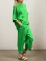 Casual Plain Crew Neck Two-Piece linen-cotton Set