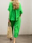 Casual Plain Crew Neck Two-Piece linen-cotton Set