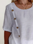 Linen Casual Plain Crew Neck linen-cotton Blouse