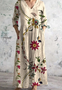 V Neck Cotton Floral Casual Dress With No