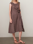 Casual Plain Asymmetric linen-cotton Knee Length Dress
