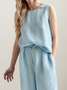Casual Plain  linen-cotton Two-Piece Set