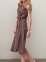 Casual Plain Asymmetric linen-cotton Knee Length Dress