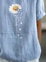 Women's Floral Spring Print Lapel Short Sleeve Shirt