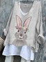 Women Easter (rabbit) V Neck Vintage Long Sleeve T-shirt