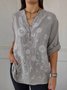 Casual Plain Embroidery V Neck Blouse