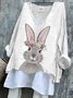 Women Easter (rabbit) V Neck Vintage Long Sleeve T-shirt