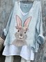 Women Easter (rabbit) V Neck Vintage Long Sleeve T-shirt