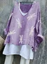 Women Animal V Neck Vintage Long Sleeve T-shirt