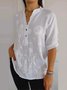 Casual Plain Embroidery V Neck Blouse
