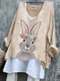 Women Easter (rabbit) V Neck Vintage Long Sleeve T-shirt