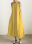 Vacation Plain linen-cotton Halter Maxi Dress