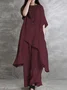 Casual Plain Crew Neck Two-Piece Set