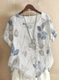 Women's Short Sleeve Shirt Summer White Floral Printing Crew Neck Daily Going Out Casual Top