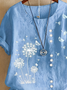 Women's Short Sleeve Shirt Summer Green Floral Printing Crew Neck Daily Going Out Casual Top
